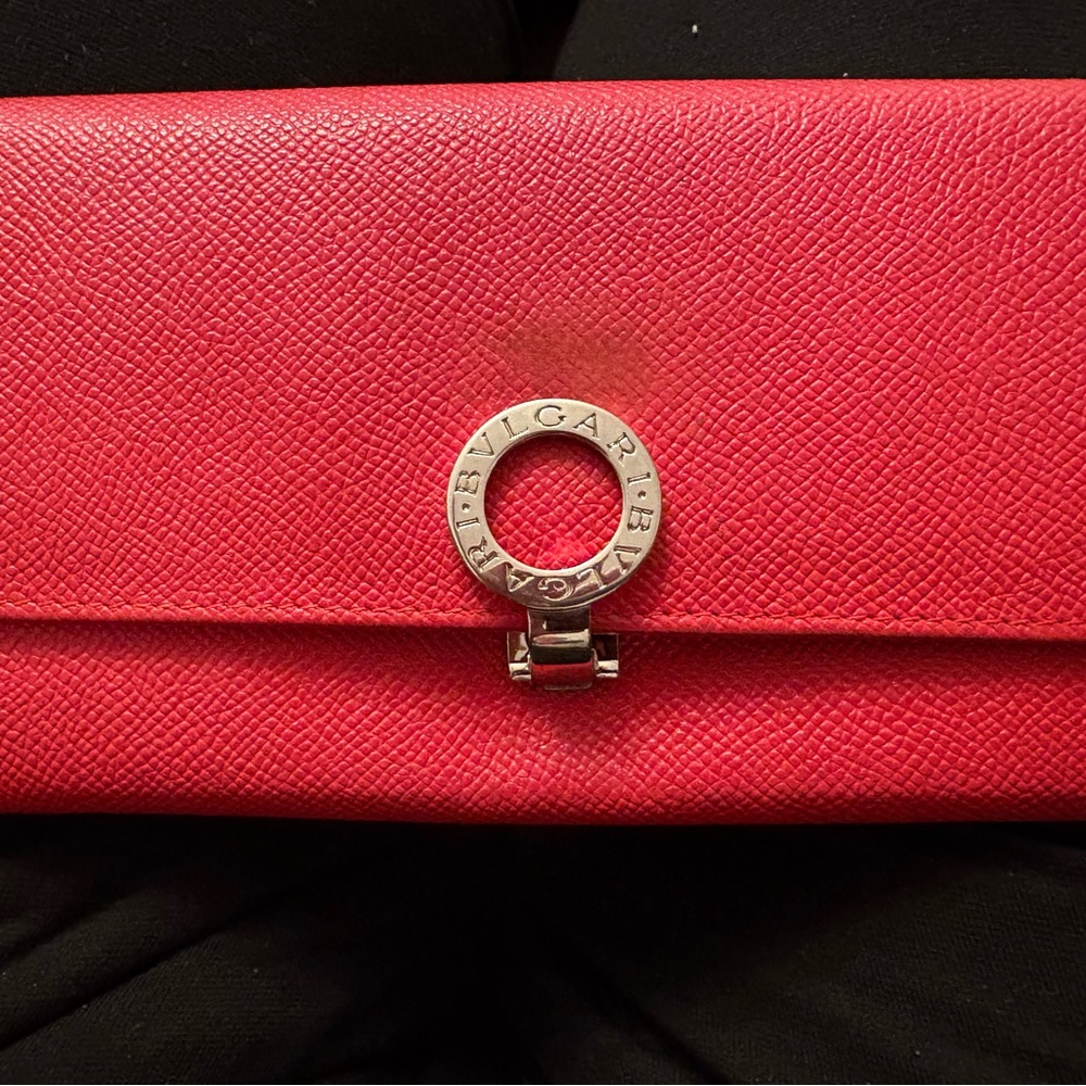 Bvlgari red Luxury Soffiano leather long wallet